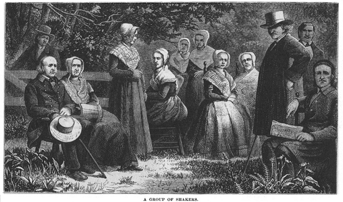 Shakeři jsou dnes již vymřelou sektou. Zobrazení jsou například na ilustraci z roku 1875.
Shakeři jsou dnes již vymřelou sektou. Zobrazení jsou například na ilustraci z roku 1875.