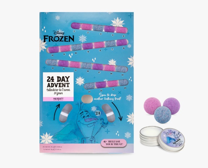 Dětský adventní kalendář s koupelnovými bombami a balzámem na rty, Mad Beauty, 327 Kč
