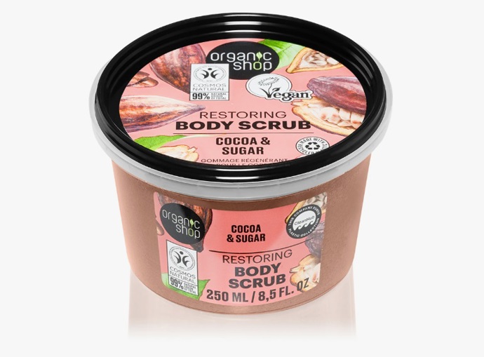 Tělový peeling s cukrem a kakaem, Organic Shop, 76 Kč
