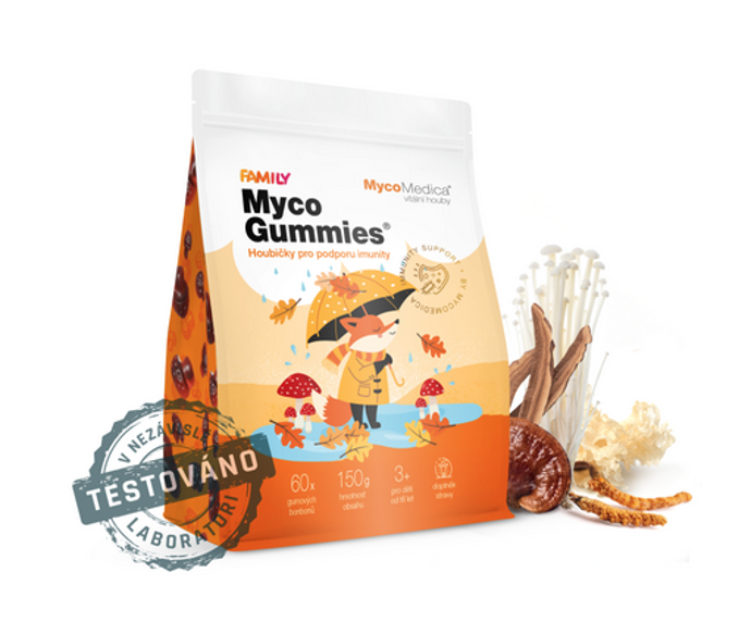 Gumídci MycoGummies obsahují vitální houby, podporují imunitu a obranyschopnost a jsou vhodné i pro děti. V každé houbičce je extrakt z Chagy, Hericia, Cordycepsu, Reishi, Enoki, Maitake, Shiitake, Agaricia, Tremella a Hlívy. 390 Kč
