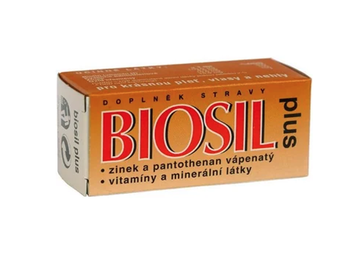 Biosil Plus díky obsahu biotinu přispívá k dobrému stavu vlasů a působí příznivě na zdraví pleti. Dále obsahuje kyselinu pantothenovou a zinek pro zdravé vlasy a pleť. 79 Kč
