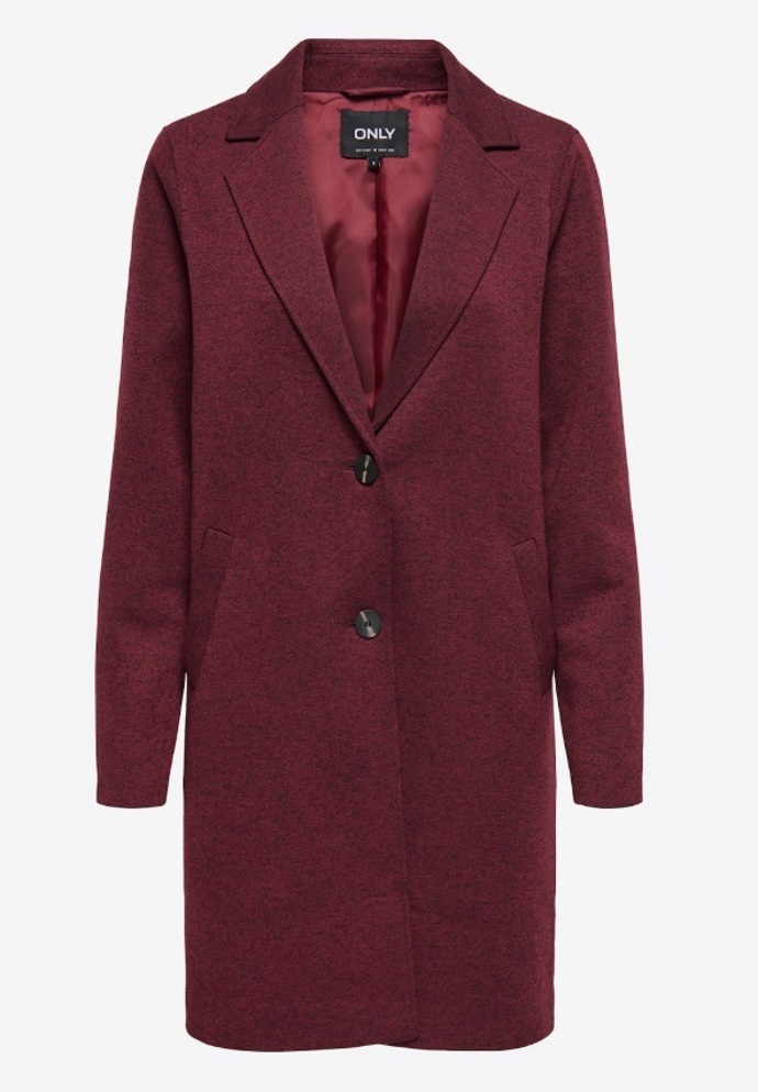 Dámský burgundy kabát, ONLY, 884 Kč
