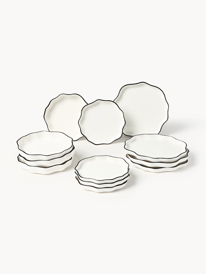 Sada porcelánového nádobí s vlnitým okrajem Bia, pro 4 osoby, 12 dílů, 4 149 Kč, Westwing Collection
