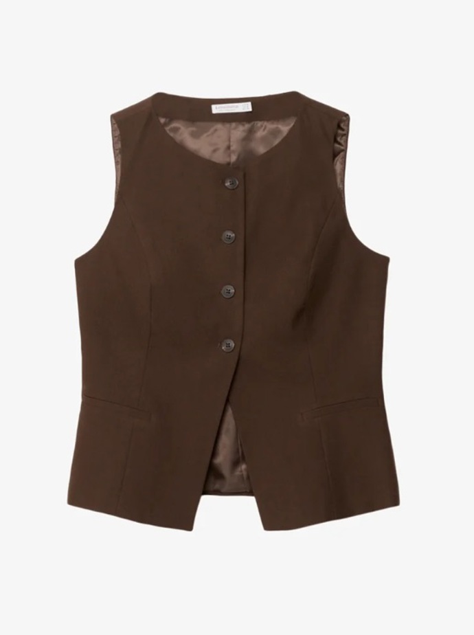 Hnědá elegantní vesta, Stradivarius, 699 Kč
