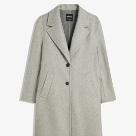 Šedý vlněný kabát, Bershka, 849 Kč
