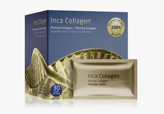 Doplněk stravy Inca Collagen Mořský kolagen pro krásné vlasy, pleť a nehty se postará o zpomalení stárnutí a celkové omlazení.  Třísložkový 100% čistý kolagen prémiové kvality poskytne výživu chrupavkám, tkáním, šlachám a kostem. Dále pak působí na akné a jiné kožní problémy a poslouží i jako prevence povislé kůže. Obsažený kolagen typu I, II, III se o vás postará od hlavy až k patě. 1400 Kč
