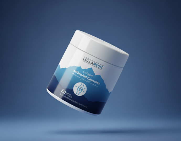 COLLAMEDIC Collagen Arhtro Aid je doplněk stravy s přírodními extrakty na úlevu od zánětu a bolesti kloubů. Obsahuje nativní kolagen typu II, ASU, kurkumin, boswellii, vitaminy a minerály. Podporuje imunitu, regeneraci chrupavek a zdraví pojivových tkání. 890 Kč
