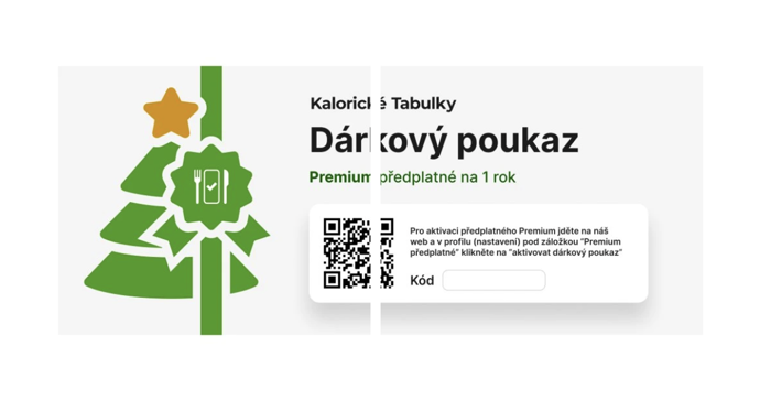 Dárkový poukaz Premium předplatné na rok do aplikace Kalorické Tabulky.
Pokud opravdu milujete své blízké, darujte jim zdravý životní styl pro spokojenější život a dlouhodobou radost ze života. Darujte jim prémiovou verzi Kalorických Tabulek, což je rozšíření populární aplikace pro sledování jídelníčku. Nabízí detailnější analýzu přijatých živin, podrobnější statistiky za delší období, přehlednější grafy a možnost sledovat nejen základní makra, ale i další nutrienty, jako je cukr či sůl. Uživatelé získají aplikaci bez reklam, pohodlnější práci s daty a celkově přesnější nástroj pro kontrolu stravování, hubnutí nebo zdravý životní styl. Více na www.kaloricketabulky.cz.
Dárkový poukaz Premium předplatné na rok do aplikace Kalorické Tabulky.
Pokud opravdu milujete své blízké, darujte jim zdravý životní styl pro spokojenější život a dlouhodobou radost ze života. Darujte jim prémiovou verzi Kalorických Tabulek, což je rozšíření populární aplikace pro sledování jídelníčku. Nabízí detailnější analýzu přijatých živin, podrobnější statistiky za delší období, přehlednější grafy a možnost sledovat nejen základní makra, ale i další nutrienty, jako je cukr či sůl. Uživatelé získají aplikaci bez reklam, pohodlnější práci s daty a celkově přesnější nástroj pro kontrolu stravování, hubnutí nebo zdravý životní styl. Více na www.kaloricketabulky.cz.
