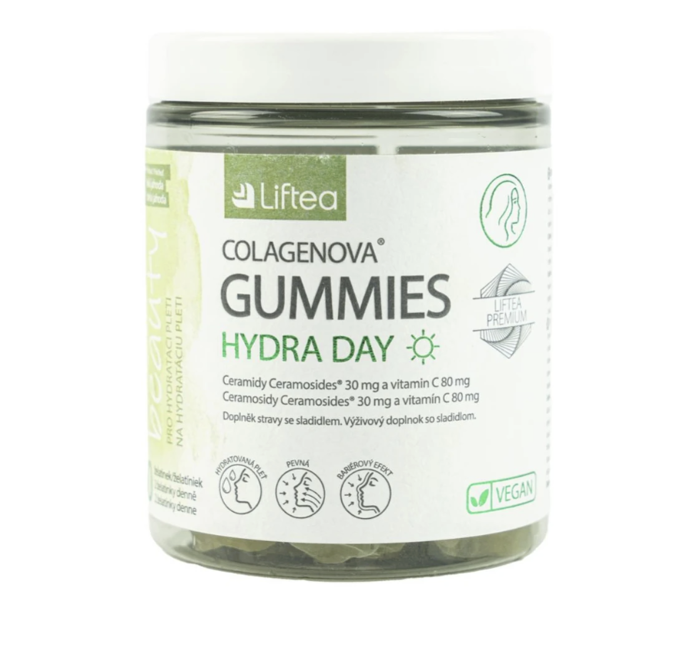 LIFTEA Colagenova Hydra Day Gummies, 60ks/429 Kč

Doplněk stravy ve formě želatinek s příchutí bílé jahody. Obsahuje Ceramosidy®, přírodní složku získanou z pšenice, a vitamin C. Jejich pravidelné užívání přispívá k n normální tvorbě kolagenu pro optimální funkci kůže, krevních cév, dásní zubů, chrupavek a kostí.
