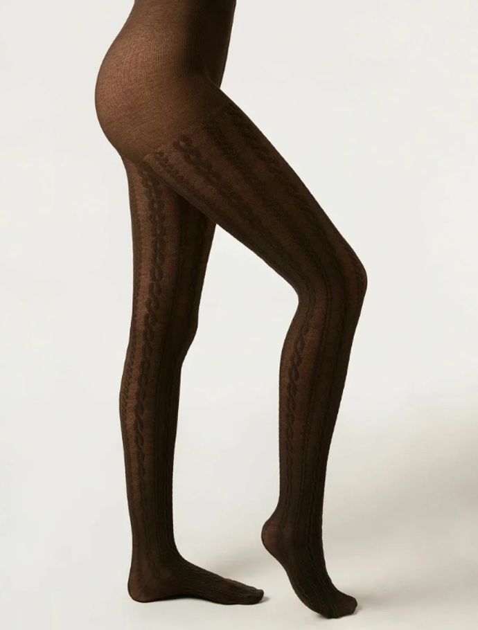 Čokoládově hnědé vzorované punčocháče, Calzedonia, 389 Kč
