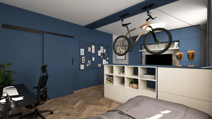 Garsonka pro cyklistu aneb kam umístit kolo, když není prostor. 
