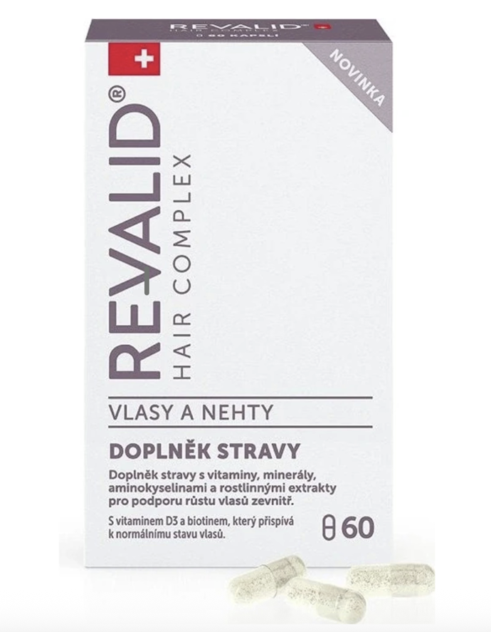 Revalid Hair Complex, doplněk stravy, 1099 Kč (90 kapslí)
doplněk stravy s aminokyselinami, vitaminy, minerály a rostlinnými extrakty pro péči o vlasy zevnitř.
Keratin, který tvoří převážnou část vlasu, je bohatý na aminokyseliny cystein a methionin. Tyto aminokyseliny jsou součástí složení doplňku a podílejí se na udržení zdravého vzhledu vlasů. Vitaminy skupiny B a minerály, jako je železo, zinek či měď, přispívají k normálnímu stavu vlasů.
Revalid Hair Complex, doplněk stravy, 1099 Kč (90 kapslí)
doplněk stravy s aminokyselinami, vitaminy, minerály a rostlinnými extrakty pro péči o vlasy zevnitř.
Keratin, který tvoří převážnou část vlasu, je bohatý na aminokyseliny cystein a methionin. Tyto aminokyseliny jsou součástí složení doplňku a podílejí se na udržení zdravého vzhledu vlasů. Vitaminy skupiny B a minerály, jako je železo, zinek či měď, přispívají k normálnímu stavu vlasů.