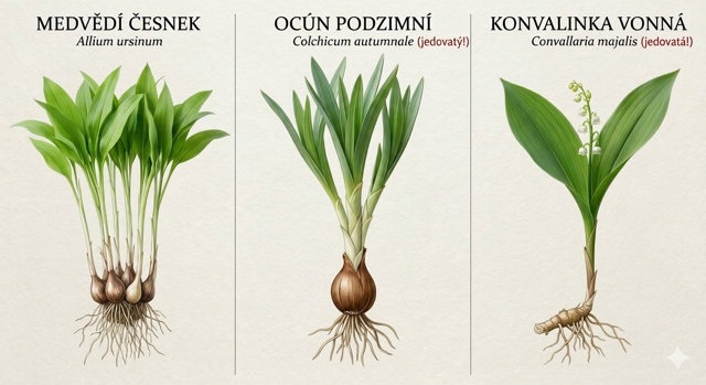 Při sběru medvědího česneku dejte pozor na záměnu, ať si pomazánku či pesto nepřipravíte z jedovatých lístků, které se mu podobají