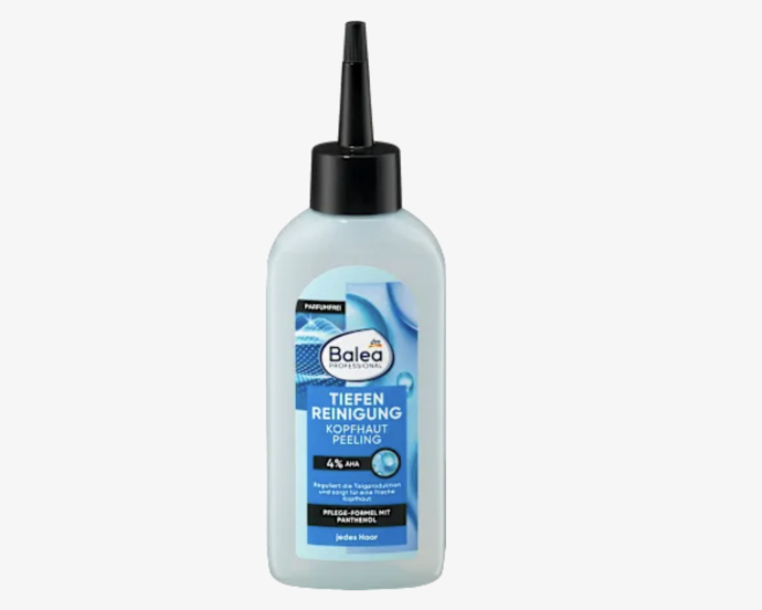 Balea Professional peeling pro vlasovou pokožku s pečujícím složením s panthenolem a 4 % AHA reguluje tvorbu kožního mazu a zajišťuje vlasové pokožce svěžest. 84 Kč
