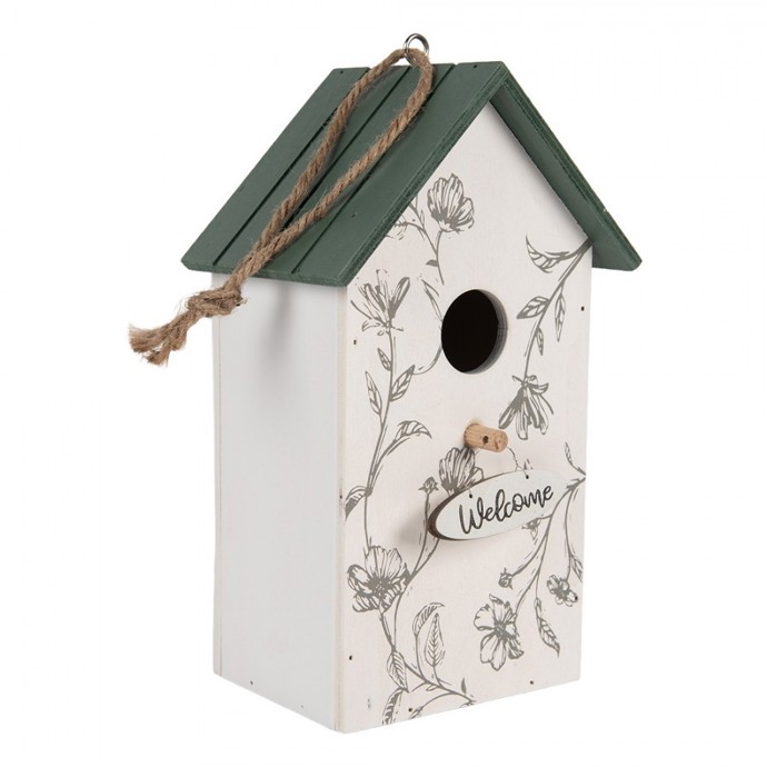 Zeleno-bílá dřevěná ptačí budka s květy Birdhouse, 286 Kč, Lahome.cz
