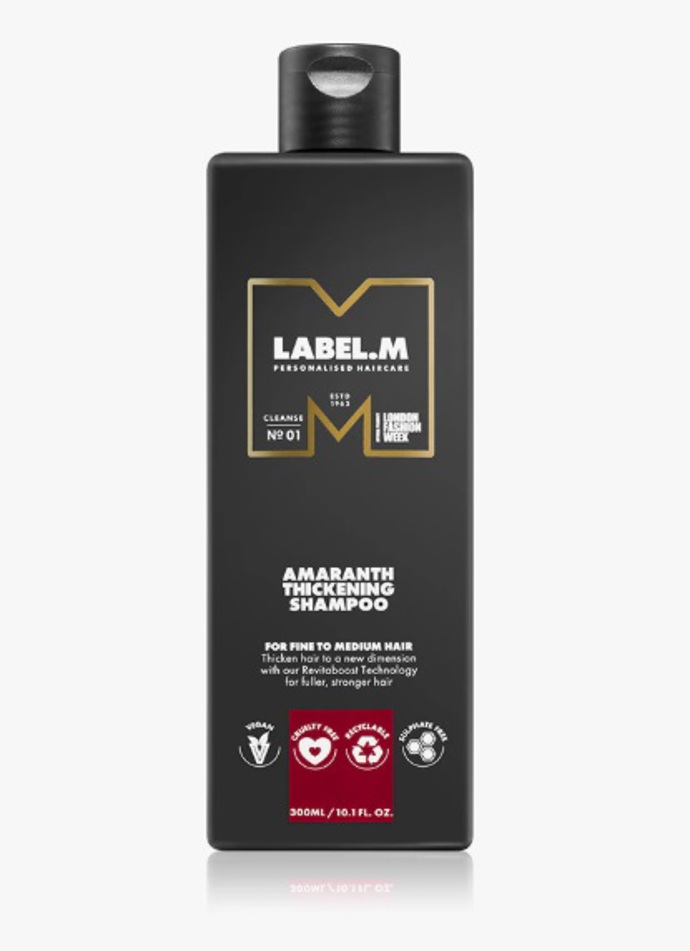 Zhušťující šampon pro jemné vlasy, label.m, 527 Kč
