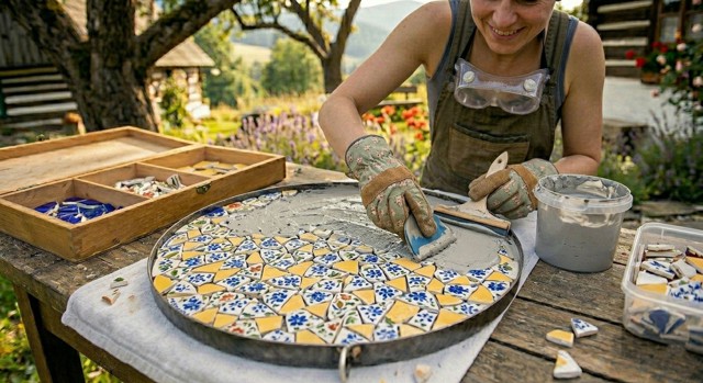 Staré a rozbité talíře či hrnky nevyhazujte: Vyrobte si z nich originální stolek na zahradu