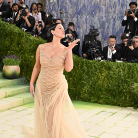 Ashley Graham vynesla šaty v odstínu splývajícím s kůží, které pro ni navrhl řecký návrhář Di Petsa. Vyšité ornamenty mají připomínat hadí kůži
