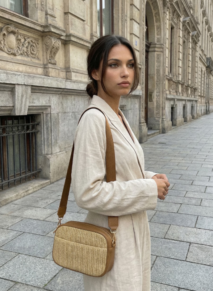 Messenger taška s nastavitelným popruhem a pletením, Sinsay, 259 Kč
