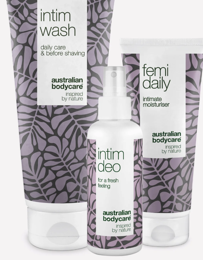 Sada proti intimnímu zápachu, tři produkty pro intimní hygienu, které zabraňují tělesnému zápachu a svědění v intimní oblasti, 615 Kč, prodává Australian-bodycare
