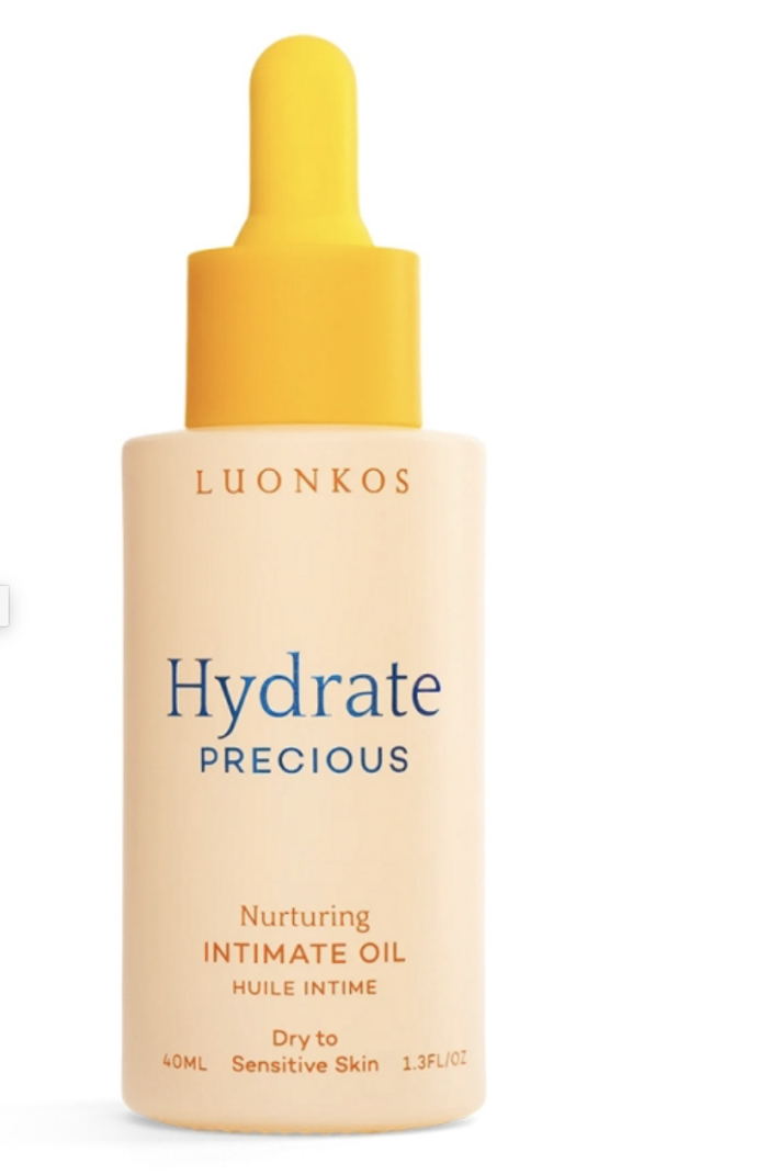 Luonkos Precious, 100% přírodní intimní olej, který hloubkově hydratuje, zklidňuje a chrání citlivé sliznice. Je navržený speciálně pro péči o suchou a podrážděnou pokožku, například v období menopauzy, 990 Kč, prodává Terve
