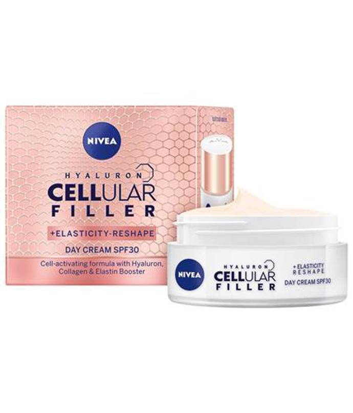 Denní krém Hyaluron Cellular Filler + Elasticity‐ Reshape (NIVEA, 50 ml, 450 Kč) Intenzivně bojuje protivráskám. Zlepšuje pružnost pleti a obnovuje její sílu. SPF 30 chrání pleť před stárnutím vlivem slunečního záření.
Denní krém Hyaluron Cellular Filler + Elasticity‐ Reshape (NIVEA, 50 ml, 450 Kč) Intenzivně bojuje protivráskám. Zlepšuje pružnost pleti a obnovuje její sílu. SPF 30 chrání pleť před stárnutím vlivem slunečního záření.