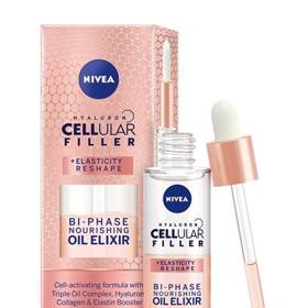 Dvoufázový olejový elixír Hyaluron Cellular Filler + Elasticity‐Reshape (NIVEA, 30 ml, 470 Kč). Redukuje vrásky a dodává pocit litinového efektu. Pleť vypadá zářivě a je pružnější. Pro ještě lepší výsledky aplikujte sérum pod denní a noční krém.
