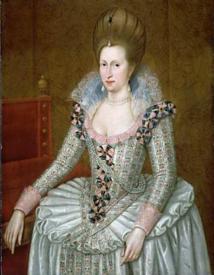 Ukázka barokní módy na róbě královny Anny Dánské (Anne of Denmark, 1574–1619)
Ukázka barokní módy na róbě královny Anny Dánské (Anne of Denmark, 1574–1619)