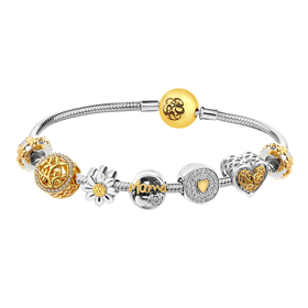 Stříbrný náramek beads - sada - srdce, máma, květ, strom
