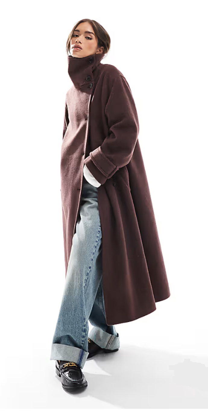Kabát v čokoládově hnědé, ASOS, 2763 Kč
