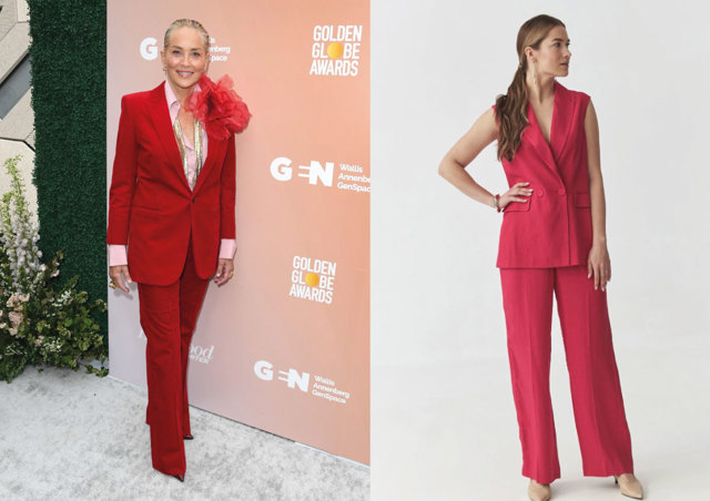 sharon stone a žena v červeném kostýmku sharon stone a žena v červeném kostýmku