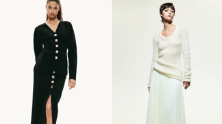 Tenká plisovaná sukně, H&M, 1 199 Kč, pouzdrová sukně z jemného úpletu, H&M, 1 459 Kč
