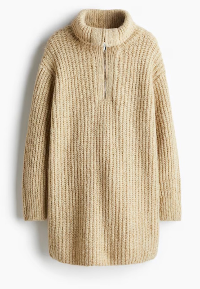 Šaty z žebrovaného úpletu s horním zipem, H&M, 768 Kč
