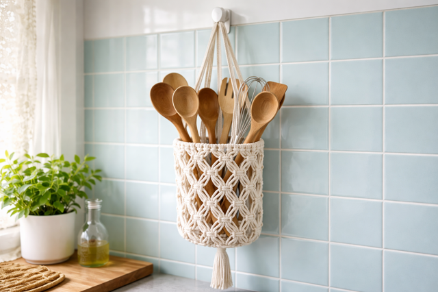 Macramé držák do kuchyně jako stylový DIY projekt, který zvládnete za víkend