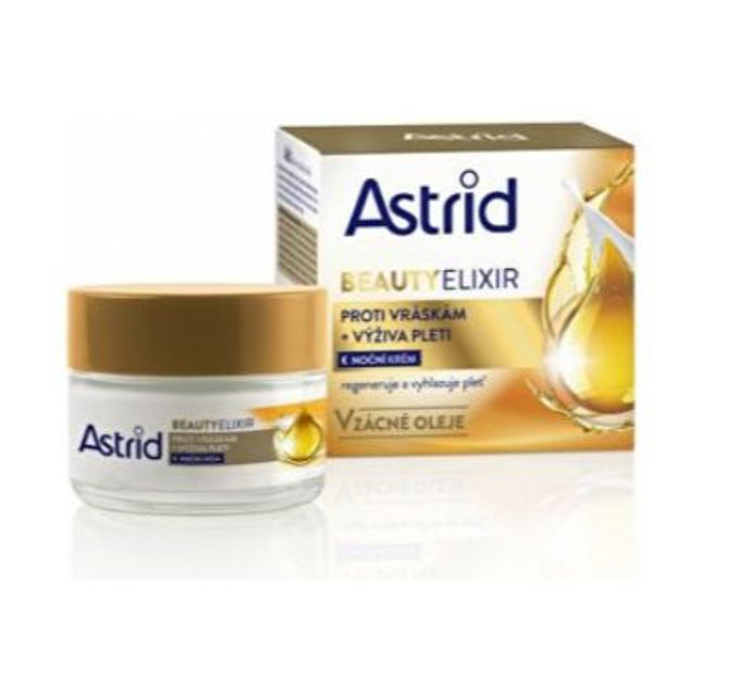 Beauty Elixir vyživující noční krém proti vráskám, Astrid, 150 Kč 

Noční krém pleť vyživuje, vyhlazuje a eliminuje příznaky stárnutí. Obsahuje unikátní složku Pro-Elaskin, která podporuje tvorbu kolagenu a elastinu, a tím chrání pleť před stárnutím.
