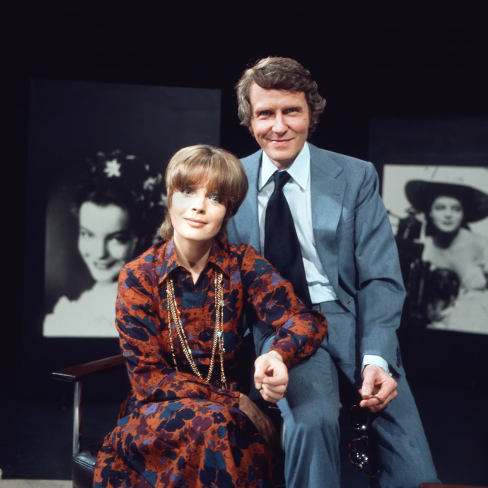 Romy Schneider s prvním manželem Harrym Meyenem v roce 1972 v německé talk show.
