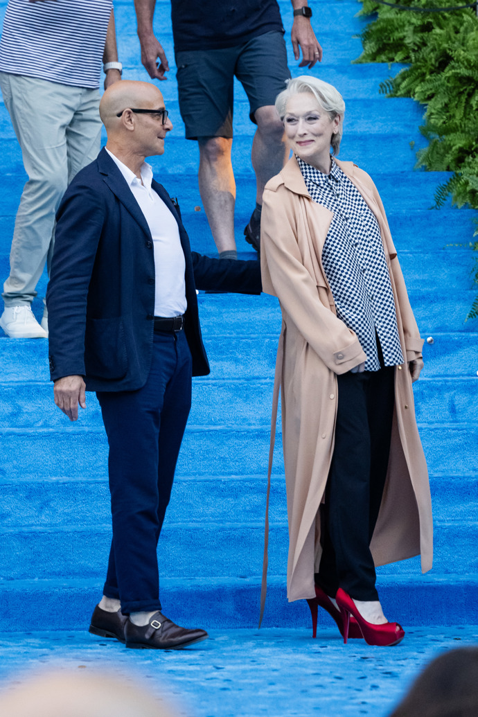 Stanley Tucci a Meryl Streep při natáčení Ďábel nosí Pradu 2
