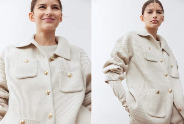 Propínací svetr z žebrované pletené vlny, H&M, 2 400 Kč
Propínací svetr z žebrované pletené vlny, H&M, 2 400 Kč