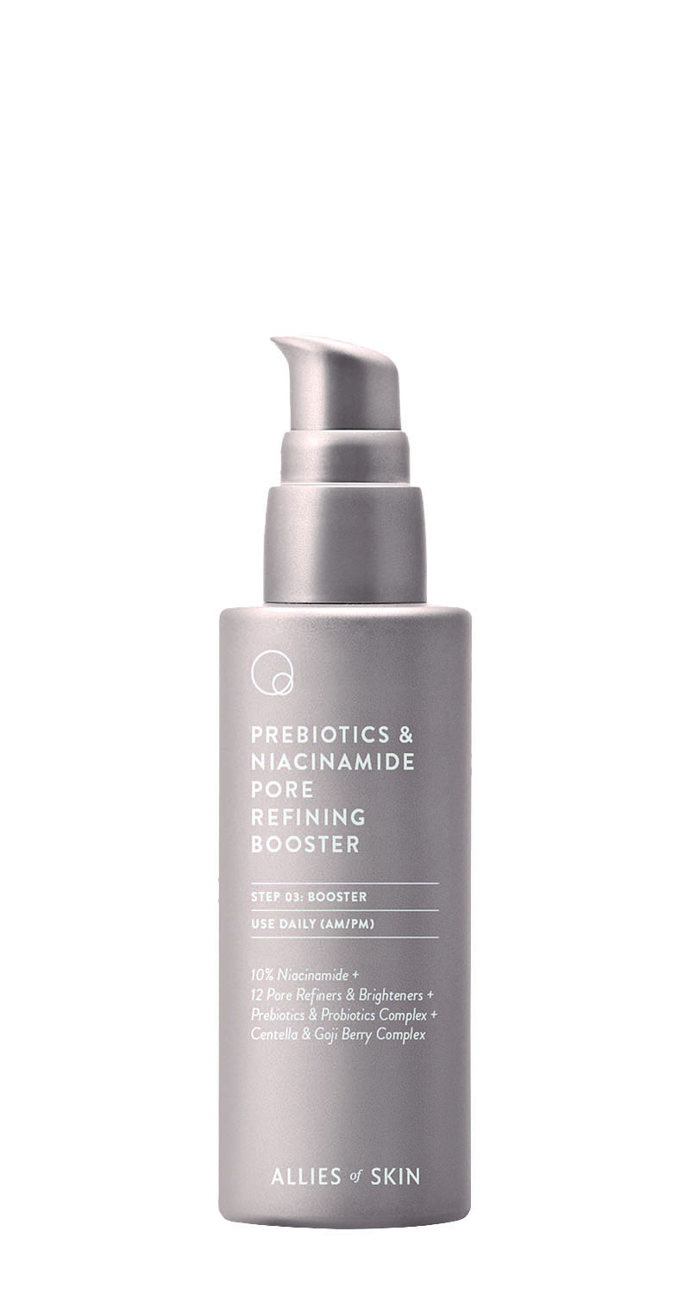 Koncentrovaný pleťový booster Prebiotics & Niacinamide Pore Refining Booster, Allies Of Skin, 50 ml, 1900 Kč, ingredients-store
