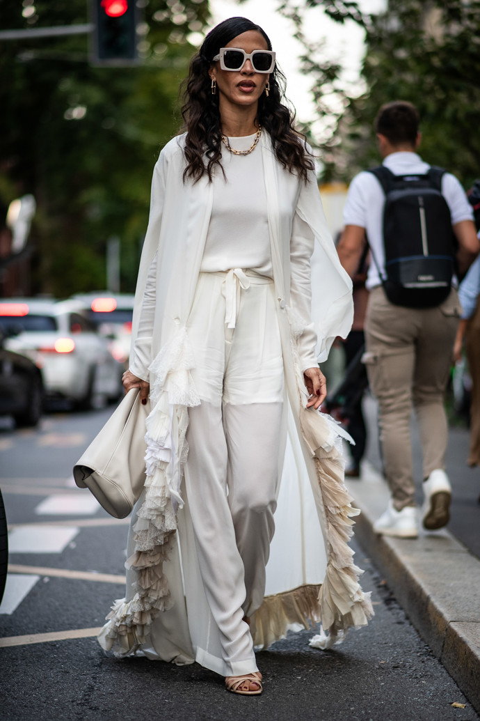 All white outfit 
