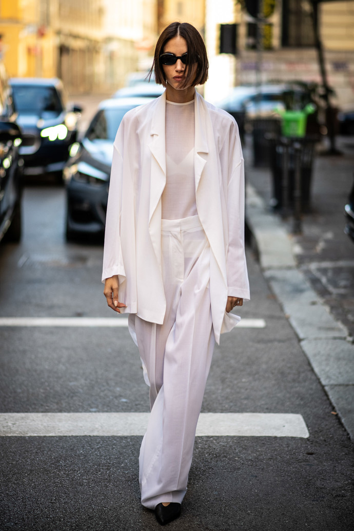All white outfit 
