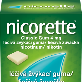 Léčivá žvýkací guma (Nicorette® Classic Gum 2 mg, 4 mg, Nicorette® Freshfruit Gum 2 mg, 4 mg, Nicorette® Icemint Gum 2 mg, 4 mg, léčivá žvýkací guma)
- Zmírňuje chuť na cigaretu, když pocítíte nutkání kouřit.
- Umožňuje Vám plynule reagovat na potřebu doplnění hladiny nikotinu v těle.
- Dovoluje postupné snižování dodávané dávky nikotinu.
- Neobsahuje cukr.
- Denní doporučená dávka léčivých žvýkacích gum je 8-12 lečivých žvýkacích gum.
- Léčivé žvýkací gumy jsou dostupné ve třech příchutích - Classic, Freshfruit nebo Icemint.
Léčivá žvýkací guma (Nicorette® Classic Gum 2 mg, 4 mg, Nicorette® Freshfruit Gum 2 mg, 4 mg, Nicorette® Icemint Gum 2 mg, 4 mg, léčivá žvýkací guma)
- Zmírňuje chuť na cigaretu, když pocítíte nutkání kouřit.
- Umožňuje Vám plynule reagovat na potřebu doplnění hladiny nikotinu v těle.
- Dovoluje postupné snižování dodávané dávky nikotinu.
- Neobsahuje cukr.
- Denní doporučená dávka léčivých žvýkacích gum je 8-12 lečivých žvýkacích gum.
- Léčivé žvýkací gumy jsou dostupné ve třech příchutích - Classic, Freshfruit nebo Icemint.