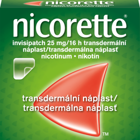 Transdermální náplast (Nicorette® invisipatch 10 mg/16 h, 15 mg/16 h, 25 mg/16 h)
- Diskrétní a jednoduché použití pro odvykající kuřáky, kteří kouří pravidelně během dne.
- Náplast se na noc odlepuje. Váš organismus proto nezatežuje nadbytečným množstvím nikotinu během spánku, kdy se abstinenční příznaky nedostavují.
Transdermální náplast (Nicorette® invisipatch 10 mg/16 h, 15 mg/16 h, 25 mg/16 h)
- Diskrétní a jednoduché použití pro odvykající kuřáky, kteří kouří pravidelně během dne.
- Náplast se na noc odlepuje. Váš organismus proto nezatežuje nadbytečným množstvím nikotinu během spánku, kdy se abstinenční příznaky nedostavují.