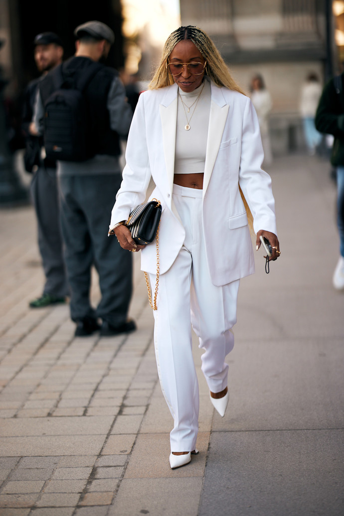 All white outfit 
