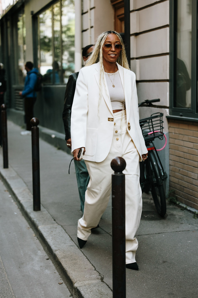 All white outfit 
