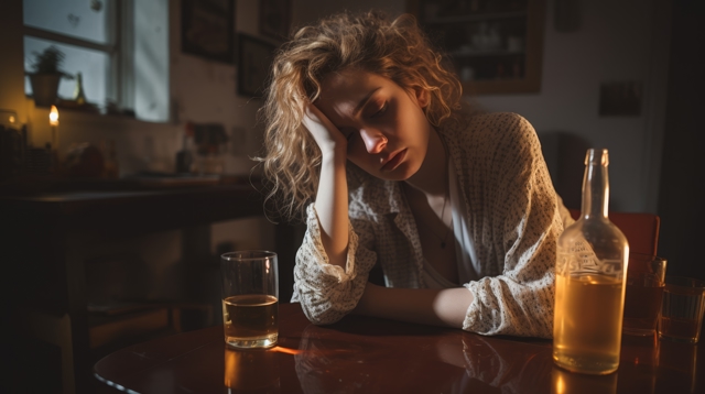 žena, smutek, alkohol, problémy žena, smutek, alkohol, problémy