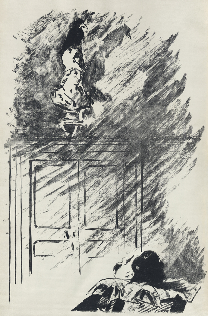 Ilustrace Edgara Allana Poea z roku 1875 od francouzského impresionisty Édouarda Maneta pro překlad básně „Havran“ od Stéphana Mallarmého.

