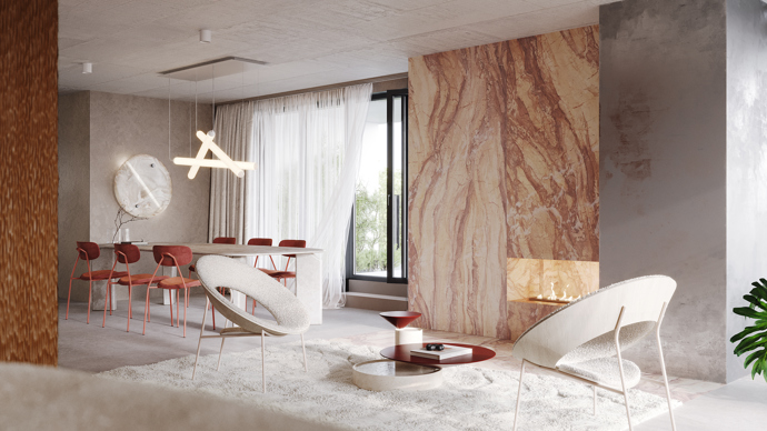 Penthouse v projektu Nový Rohan je výjimečný nejen svou polohou přímo u Vltavy s výhledem na Pražský hrad, ale také přístupem k designu. Lucie Koldová zde vytvořila návrh, který propojuje funkčnost a estetiku s hlubokým respektem k prostoru a světlu. 
