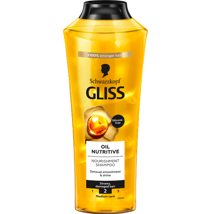 Šampon na vlasy Oil Nutritive, Schwarzkopf GLISS, přibližná cena 129 Kč. 
