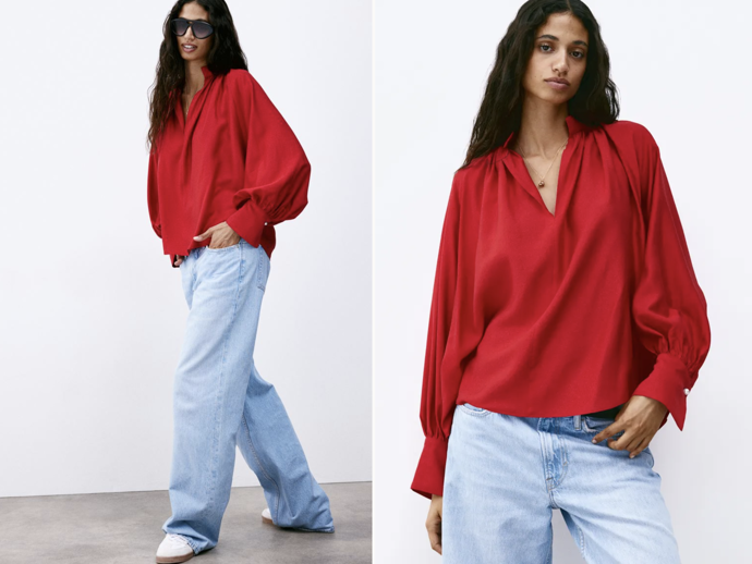 Haleka s balonovým rukávem, červená, H&M, 479 Kč
